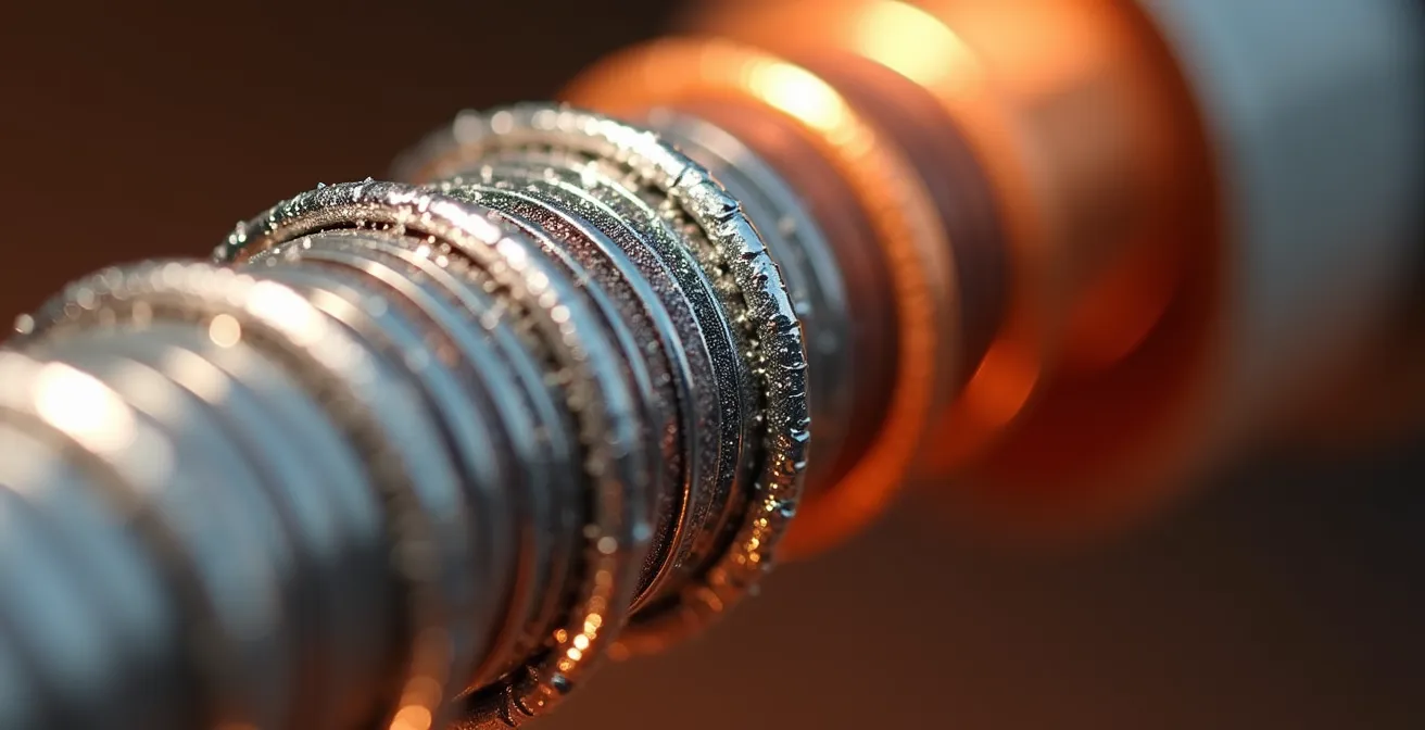 Gros plan macro sur une résistance métallique montrant des textures de surface contrastées